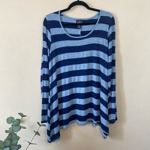 Blue Long Sleeve Hi-Lo Shark-bite hem Striped Maternity Sweater Tunic size M